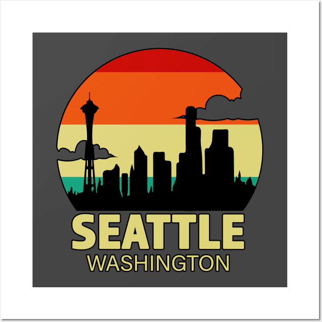 Seattle Washington Cloudy Sunset Wall Art by RKP'sTees